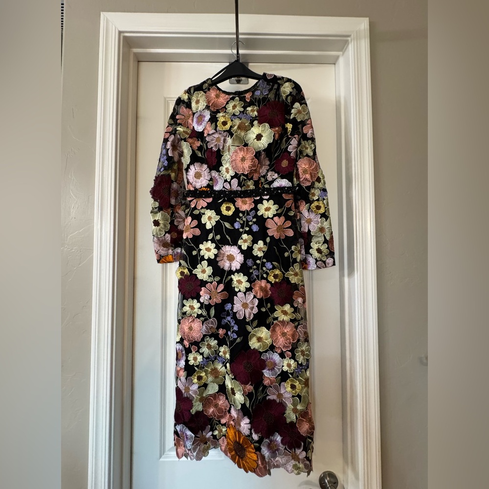 Mac Duggal Black Dress with Floral Embroidery